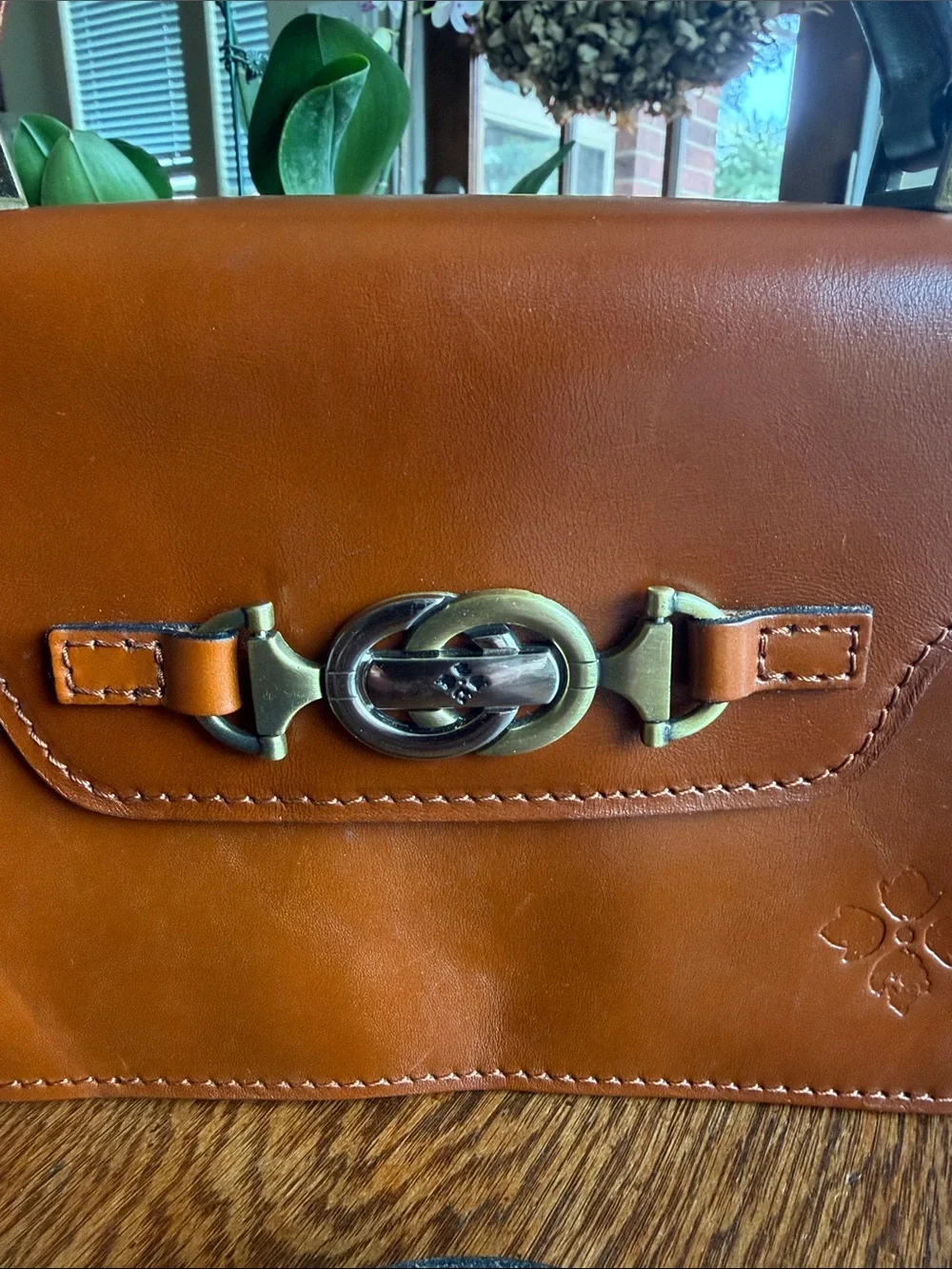 Patricia Nash Authentic Leather Heritage PORCILI Tan Top Handle Crossbody Bag